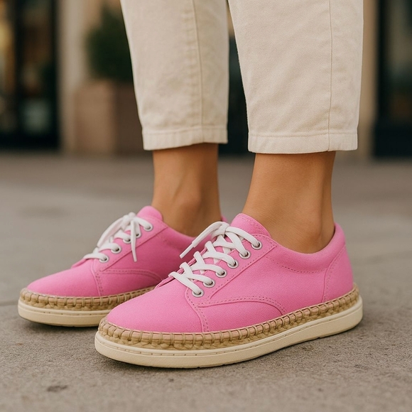 UGG AUSTRALIA EYAN II PINK AZALEA CANVAS BOAT STYLE SNEAKERS Trainers Flat Shoes - Picture 1 of 11